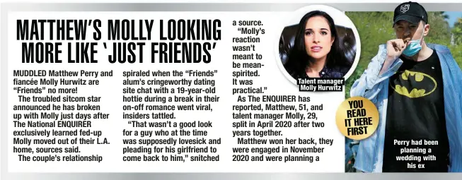  ??  ?? Talent manager Molly Hurwitz
Perry had been planning a wedding with
his ex