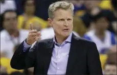  ??  ?? In this June 3 file photo, Golden State Warriors head coach Steve Kerr gestures during the first half of Game 2 of basketball’s NBA Finals between the Warriors and the Cleveland Cavaliers in Oakland. AP PHOTO/MARCIO JOSE SANCHEZ