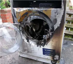 ??  ?? Wrecked...an Indesit washing machine which caught fire in Barwell, Leics
