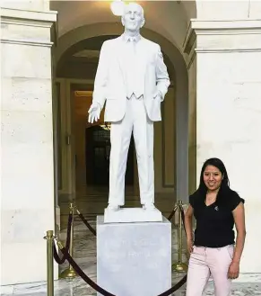  ??  ?? Fighting to stay: Jessica Colotl, posing in front of a statue of Richard B. Russell Jr in the Russell Senate Office Building in Washington, DC. Colotl rose as the US’ most prominent ‘Dreamer’ seven years ago when she became central to the debate on...
