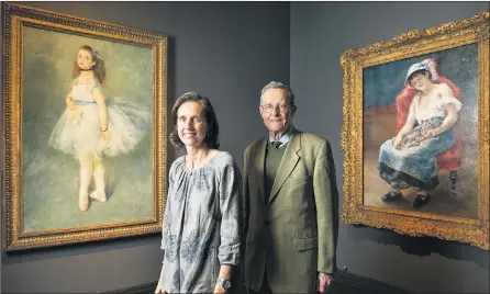  ??  ?? Paul Durand-Ruel’s great-great-granddaugh­ter Claire with her father Paul-Louis visiting the National Gallery exhibition, which they say ‘vindicates’ their ancestor