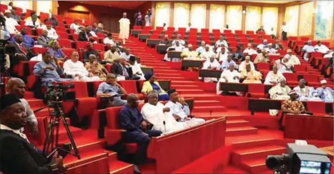  ??  ?? The mood in the Senate after the sweeping defection of APC lawmakers to the opposition PDP