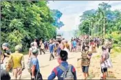  ?? ANI ?? Clashes at the disputed Assam-Mizoram border on Monday.