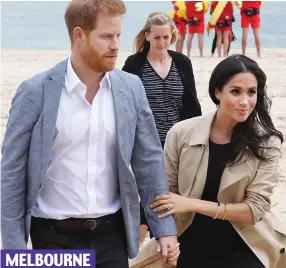  ??  ?? In the shadow of Harry and Meghan after their chat to lifeguards