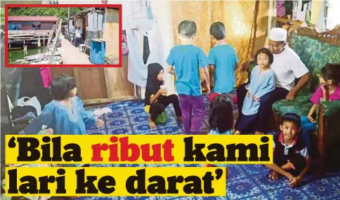  ??  ?? IMBRAN bersama cucunya yang tinggal bersama dalam pondok di Kampung Sim-Sim. Gambar kecil, Imbran di hadapan pondoknya.