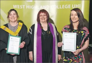  ?? IF F41 College Grad 03 ?? Students of the year, Kelly Adams, left, and Samanta Milzaraja, right, with principal Lydia Rohmer, centre.