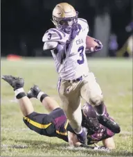  ?? Hans Pennink / Special to the Times Union ?? CBA’S Isaiah Scarlett runs for yardage against Colonie on Friday. He scored two touchdowns.