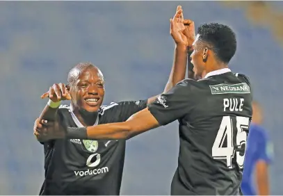 ?? Picture: Backpagepi­x ?? ICE-BREAKER. Orlando Pirates’ Kabelo Dlamini celebrates with Vincent Pule after scoring during their Nedbank Cup last-16 match against Maritzburg United at Harry Gwala Stadium on Saturday.