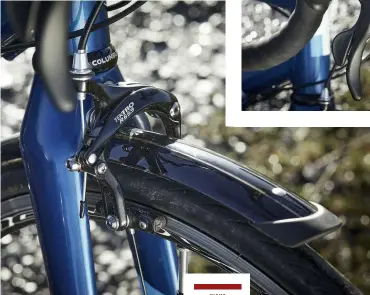  ??  ?? LEFT Long-reach Tektro R559 brakes provide ample mudguard clearance