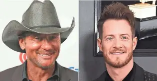  ?? AP ?? Tyler Hubbard, right, of the duo Florida Georgia Line and Tim Mcgraw, left, are asking people to walk a mile in someone else’s shoes in a call for unity on their new duet “Undivided.”