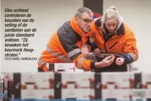  ?? FOTO KAREL HEMERIJCKX ?? Elke ochtend controlere­n de keurders van de veiling of de aardbeien aan de juiste standaard voldoen. “Zij bewaken het keurmerk Hoogstrate­n.”