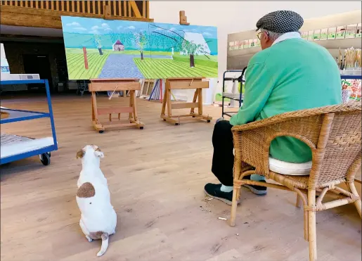  ?? © David Hockney Photograph: Jean-Pierre Gonçalves de Lima ?? David & Ruby in the Normandy studio, May 25, 2020