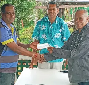  ??  ?? From left: Bharty Enterprise Limited managing director, Bharat Lal, Fiji Pine Trust manager Lasarusa Turaga, and Chairman of Yavusa Tiliva Pine Management committee Kinivuwai Nacagilevu.