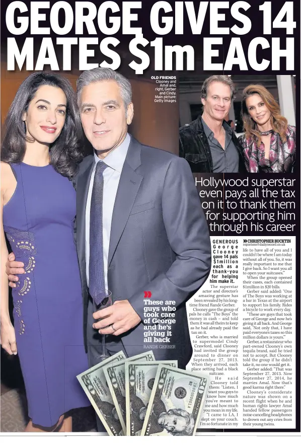  ??  ?? OLD FRIENDS Clooney and Amal and, right, Gerber and Cindy. Main picture: Getty Images