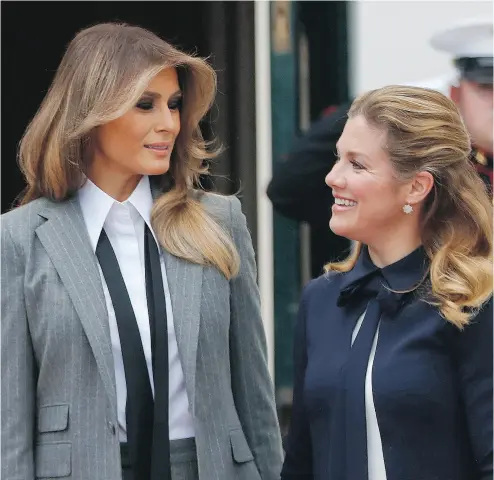  ?? PABLO MARTINEZ MONSIVAIS / THE ASSOCIATED PRESS ?? Melania Trump welcomes Sophie Grégoire Trudeau to the White House in Washington on Wednesday as their husbands meet to discuss trade and other issues between Canada and the United States.