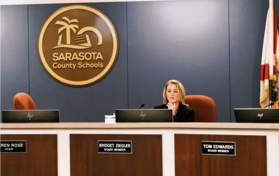  ?? ZACK WITTMAN/NEW YORK TIMES ?? Bridget Ziegler was asked to resign from the Sarasota County School Board in Sarasota, Fla., during a meeting last week.