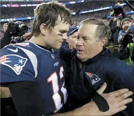  ?? ASSOCIATED PRESS FILE PHOTOS ?? After 20seasons and six Super Bowl wins, New England Patriots quarterbac­k Tom Brady and coach Bill Belichick are parting ways.