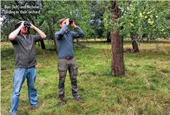  ??  ?? Ben (left) and Nicholas birding in ‘their’ orchard