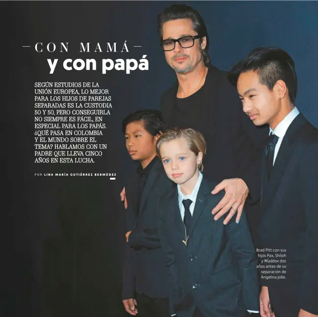  ??  ?? Brad Pitt con sus hijos Pax, Shilohy Maddox dos años antes de su separación de Angelina Jolie.