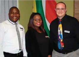  ?? Photo: Ilse Schoonraad ?? The customer care staff members of the Department of Water and Sanitation walk-in centre in George are, from left: Branch manager Obed Tshisikule, junior consultant Funeka Dukumbana and senior consultant Llewellyn van der Poel.