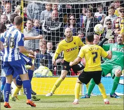  ??  ?? OH NO! Atdhe Nuhiu scores to deny Watford the title