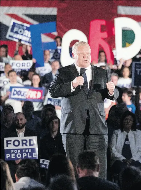  ?? CHRIS YOUNG / THE CANADIAN PRESS ?? Doug Ford holds a rally Tuesday in Toronto to kick-start his Ontario provincial election campaign.