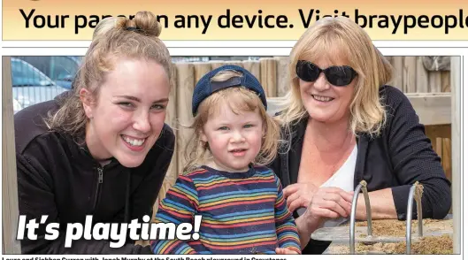  ??  ?? Laura and Siobhan Curran with Jonah Murphy at the South Beach playground in Greystones.