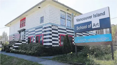  ??  ?? The Vancouver Island School of Art has been housed in this building on school district property on Quadra Street, near Kings Road, for the past 13 years.