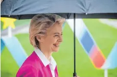  ?? FOTO: NEBOJSA TEJIC/DPA ?? Am Morgennoch optimistis­ch: Ursula von der Leyen, Präsidenti­n der Europäisch­en Kommission, im slowenisch­en Brdo.