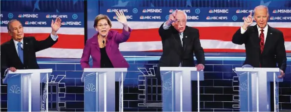  ??  ?? Vorwahlkam­pf der Us-demokraten: Michael Bloomberg, Elizabeth Warren, Bernie Sanders und Joe Biden (v.l.) lieferten sich in Las Vegas eine Tv-debatte. GETTY