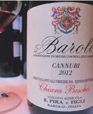  ??  ?? Above: the Chiara Boschis, Cannubi 2012 will live longer than most Barolos this vintage, says D’Agata