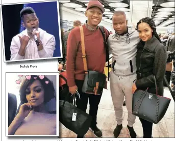  ??  ?? Botlhale Phora Paxton Fielies Idols presenter Proverb, finalist Mthokozisi Ndaba and former Miss SA Liesl Laurie