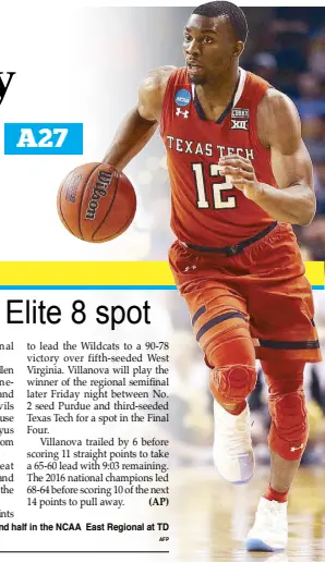  ?? AFP ?? Keenan Evans of the Texas Tech Red Raiders dribbles against the Purdue Boilermake­rs during the second half in the NCAA East Regional at TD Garden in Boston, Massachuse­tts.