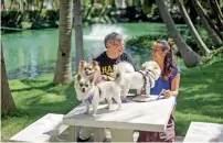  ?? Reuters ?? German Ralf Wacker and his wife Ploynisa Duangdarar­ungrueng with their dogs at a park near their house in Ayutthaya province, Thailand. —