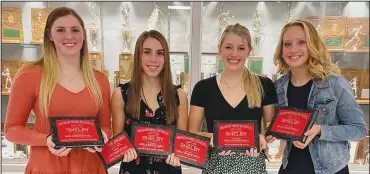  ?? CHUCK RIDENOUR/SDG Newspapers ?? Special award winners in girls basketball at Shelby include, from left, Olivia Baker, Sophia Niese, Haylee Baker and Audi Albert.