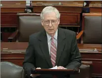  ?? SENATE TELEVISION VIA AP ?? Senate Minority Leader Mitch McConnell of Kentucky, speaks on the Senate floor Wednesday at the Capitol. Despite mounting mass shootings in communitie­s nationwide lawmakers have been unwilling to set aside their difference­s and buck the gun lobby to work out any compromise.