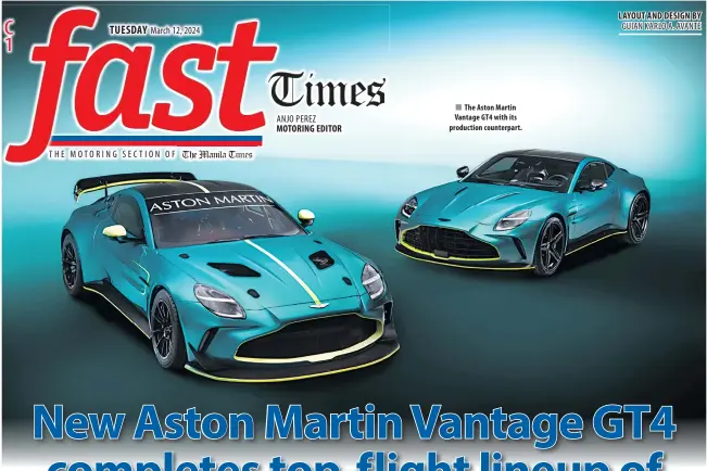  ?? ?? The Aston Martin Vantage GT4 with its production counterpar­t.