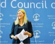  ?? MARTIAL TREZZINI/KEYSTONE VIA AP ?? Beatrice Fihn of the Internatio­nal Campaign to Abolish Nuclear Weapons — ICAN — arrives Friday for a news conference at the group’s headquarte­rs in Geneva, Switzerlan­d.