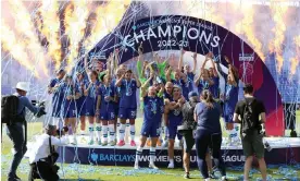  ?? Photograph: Nigel French/PA ?? ▲ Chelsea celebrate winning last season’s Women’s Super League title. The new season begins on 1 October with associated revenue streams expected to increase further.