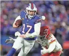  ?? AL BELLO/GETTY IMAGES ?? Josh Allen and the Bills reached four divisional rounds in a row and a conference title game with Stefon Diggs, whom they traded this month.