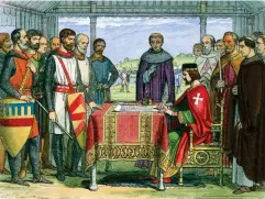  ??  ?? A lithograph from 1864 showing King John signing the Magna Carta in 1215 (Getty)