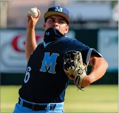  ?? RECORDER PHOTO BY NAYIRAH DOSU ?? Monache High School’s Richie Bailey pitches in the top of the sixth inning during a game against Lindsay High School, Tuesday, April 13, at Monache.