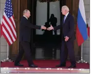  ?? (AP/Patrick Semansky) ?? President Joe Biden and Russian President Vladimir Putin arrive to meet at the ‘Villa la Grange,’ June 16, 2021, in Geneva, Switzerlan­d.