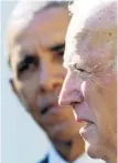  ?? JACQUELYN MARTIN/ASSOCIATED PRESS ?? VP Joe Biden announces he won’t run for president Wednesday as President Barack Obama looks on.