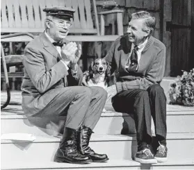  ?? Gene J. Puskar / Associated Press ?? Rogers, right, talks with David Newell, aka Speedy Delivery’s Mr. McFeely, during a rehearsal for a segment of his television program in 1993.