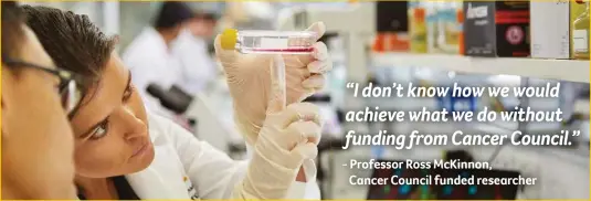  ??  ?? Today, Professor Mckinnon and his team are funded by Cancer Council to pave the way forward with targeted therapies for cancer treatment.