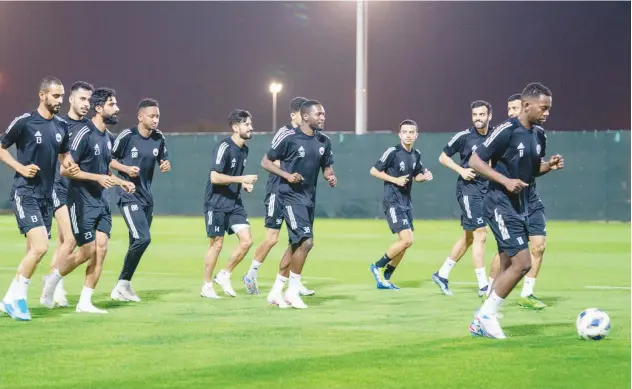  ?? Courtesy: Twitter ?? ↑
Sharjah players warm up during a training session ahead of their AGL match against Hatta.