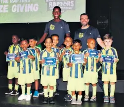  ?? ?? Coach Mdu Mathenjwa and Raptors owner/coach Miki Meduric are proud of their U5 side who are all progressin­g with the basic skills they will continue to build on through the age groups