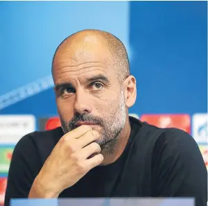  ?? Picture: PA. ?? Pep Guardiola has plenty to think about ahead of tonight’s Champions League quarter-final second leg against Liverpool.