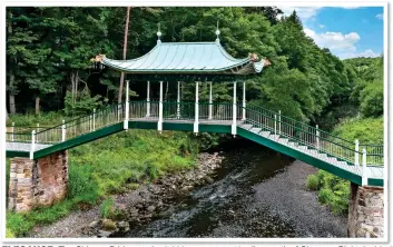  ??  ?? ELEGANCE: The Chinese Bridge on the 2,000-acre estate 40 miles south of Glasgow. Right: Inside the smart Dumfries House Lodge where guests can stay – with profits going to the Prince’s foundation